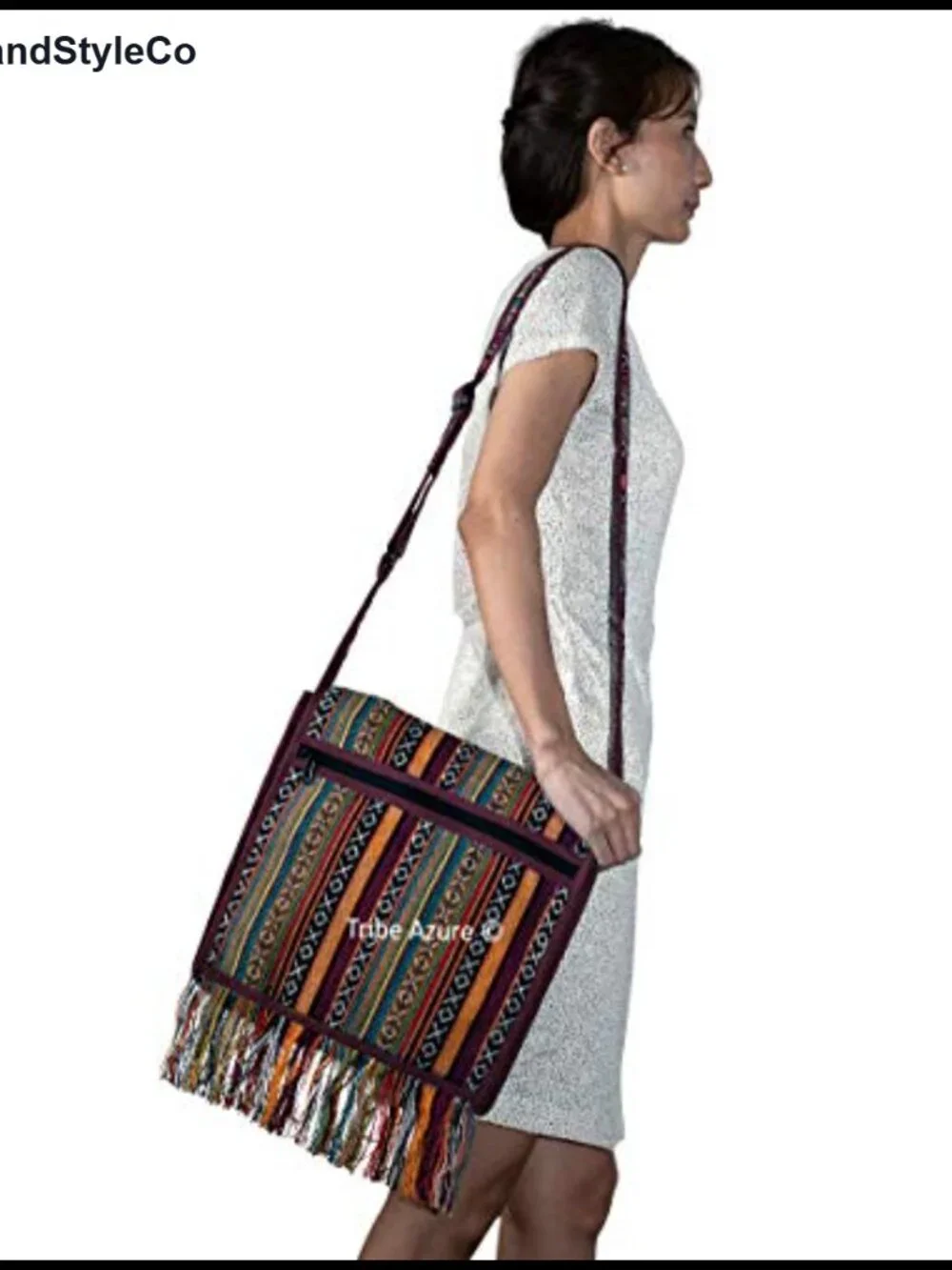 Woven Cotton Tassel Hobo Bag Adjustable Shoulder Strap Crossbody